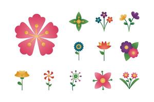 bundle of flowers degradient style icons vector