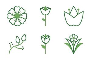 bundle of flowers half color style icons vector
