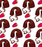 sweet brownie with cream melting and strawberries pattern vector