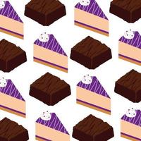 sweet cakes portions dessert with brownies pattern vector