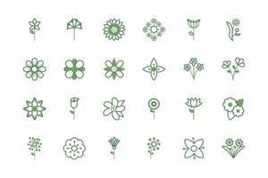 bundle of flowers half color style icons vector