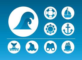 bundle of sea set line color style icons vector