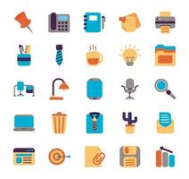 bundle of office set flat style icons vector