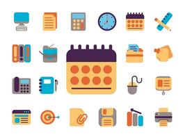 bundle of office set flat style icons vector