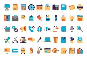 bundle of office set flat style icons vector