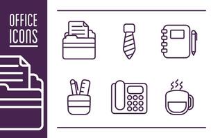 bundle of office set flat style icons and lettering vector