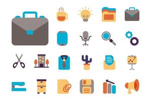 bundle of office set flat style icons vector