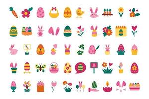 paquete de pascua set iconos planos vector