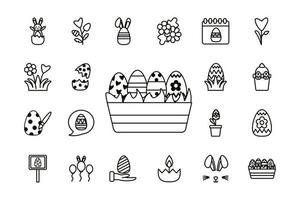 bundle of easter set line icons vector