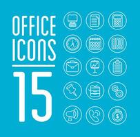 bundle of office set line style icons and lettering vector