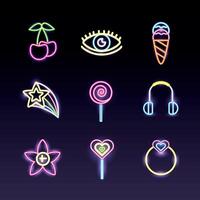 bundle of neon lights set icons vector