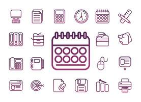 bundle of office set line style icons vector