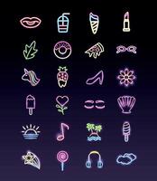 bundle of neon lights set icons vector