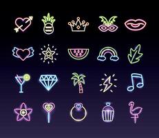 bundle of neon lights set icons vector