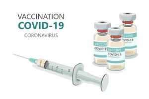 Vacuna contra el coronavirus covid-19. iconos planos de vial de jeringa y vacuna. vector