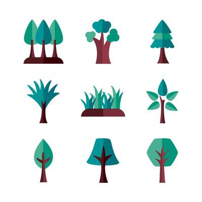 bundle of trees flat style icons