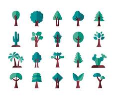 paquete de iconos de estilo plano de árboles vector