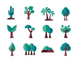 bundle of trees flat style icons vector