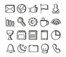 paquete de iconos de conjunto de doodle vector