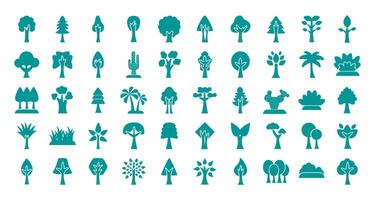 bundle of trees silhouette style icons vector