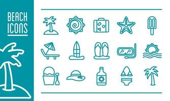 Paquete de iconos de línea y color de conjunto de playa vector