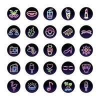 bundle of neon lights set icons vector