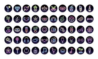 bundle of neon lights set icons vector