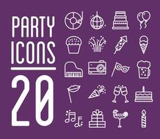 bundle of party set icons and lettering vector