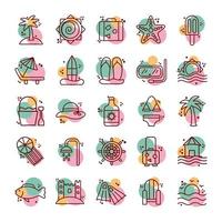 bundle of beach set line and color icons vector