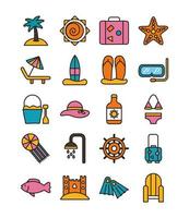 bundle of beach set line and fill icons vector