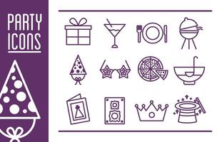 bundle of party set icons and lettering vector