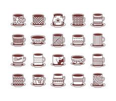 bundle of ceramic dishes and cups icons vector