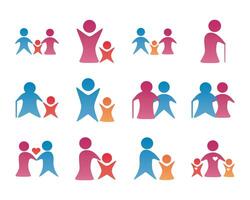 bundle of parents figures silhouettes degradient style vector