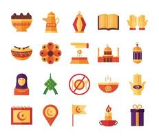 bundle of ramadan kareem set icons vector