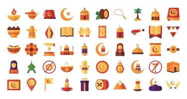 bundle of ramadan kareem set icons vector