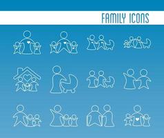 bundle of parents silhouettes and lettering degradient style vector