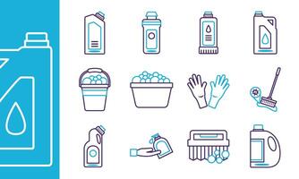bundle of desinfectants set icons vector