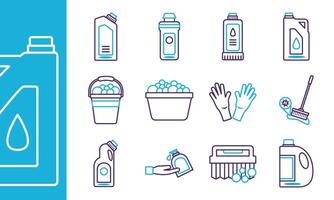 bundle of desinfectants set icons vector