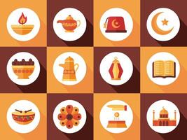 bundle of ramadan kareem set icons vector