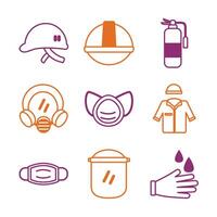 bundle of protection tools set icons vector