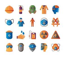 bundle of protection tools set icons vector