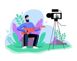 Live stream man singing illustration concept, live broadcasting vector