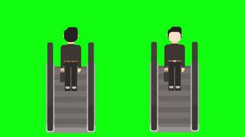 automatische Rolltreppe, die sich mit Person und ohne Personenanimationsmaterial mit Greenscreen-Hintergrund auf- und abbewegt. video