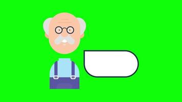 Animated old person with dialog box. Clip in high resolution with green screen background. video
