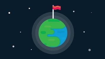 Rotating earth animation with red flag. video