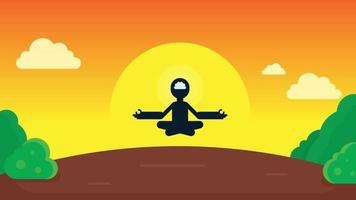 Mindful single person in Lotus Yoga pose flying in air. Animated video Clip in High resolution.