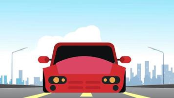 Driving car animation with front view, Running on highway. 2d animation. video