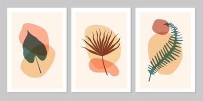 Hand drawn abstract set boho tropical leaf with color shape isolated on beige background. Vector flat illustration. Design for pattern, logo, posters, invitation, greeting card