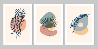 Hand drawn abstract set boho tropical leaf with color shape isolated on beige background. Vector flat illustration. Design for pattern, logo, posters, invitation, greeting card