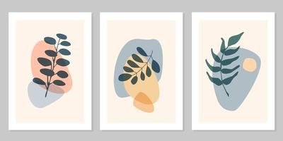 Hand drawn abstract set boho leaf with color shape isolated on beige background. Vector flat illustration. Design for pattern, logo, posters, invitation, greeting card